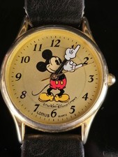 Vintage 1980's Lorus Disney Mickey Mouse Watch 30mm Blk Leather Band New Battery picture