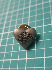 Vtg Memorial Heart Flower ❤️ Silver Tone Lapel Pin picture