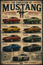 Ford Mustang Evolution Poster 1964–2025 Vintage Muscle Car Wall Art Print 13x19 picture