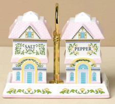 Lenox Spice Village Salt Pepper Shakers Victorian Home π Porcelain Set w/ Tray picture