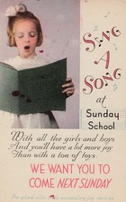 Vintage Postcard Religion Sunday School Sing a Song Girl Unposted picture