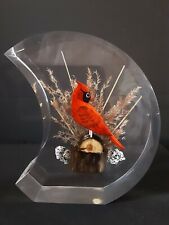 Rico Industries Cardinal Encased In Acrylic Paperweight Figurine Crescent Shaped picture
