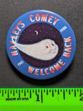 Vintage 1986 Hayley's Comet Welcome Back Pinback Pin picture