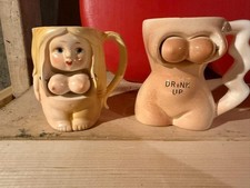 vintage 1960s novelty ceramic mug made in Japan featuring a female figure picture