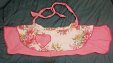 Vintage 1950s-60's 100% Cotton Pink Floral Half Apron with pockets picture