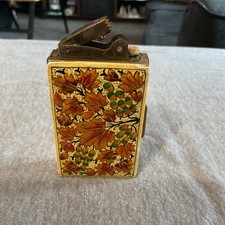 VINTAGE LADIES PIGEON ENAMELED CIGARETTE LIGHTER & CASE & ASHTRAY GOLD TONE picture