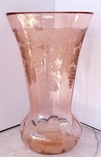 Paden City Elegant Depression Glass Peacock Wild Rose Pattern Ex-Large Vase 10in picture
