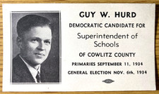 1934 COWLITZ COUNTY, WASHINGTON democratic candidate political card GUY W. HURD picture