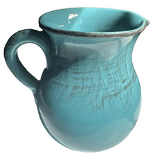 Vintage Italian Turquoise Ceramic Pitcher  Handcrafted Pottery  Made in ITALY picture