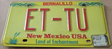 NEW MEXICO PERSONALIZED VANITY LICENSE PLATE  ET-TU (AND YOU) BERNALILLO COUNTY picture