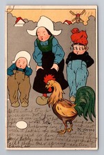 Muskegon MI-Michigan, Children with Rooster, Standard Vintage c1906 Postcard picture