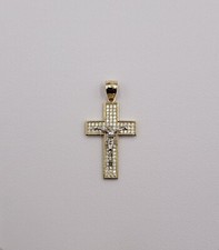 14K Real Yellow Gold. NOT PLATED. Two Tone Jesus Crucifix Religious Cross 3.1 G. picture