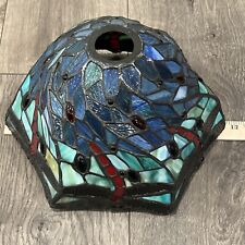 VTG Dale Tiffany dragonfly stained glass lamp shade Hexagon Signed 11.5” x 7” picture