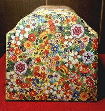 Vintage 1970s Floral Psychedelic Tin Box Retro Mod Storage Container Maximalist  picture
