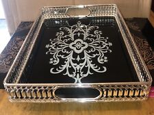 Gorgeous New In The Box 17“ X 11 1/2“ Serving Tray Silver & Black Unique Touch ￼ picture