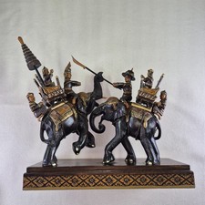 Vintage hand-carved wooden elephant battle sculpture - 2335 picture