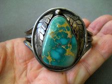 Native American Navajo High-Grade Blue Green Turquoise Sterling Silver Bracelet picture