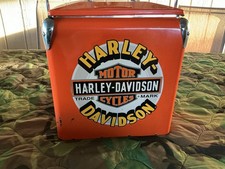 Rare Authentic Orange Harley-Davidson Steel Cooler Box Retro W/ Bottle Opener picture