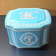 Small Blue/White Ornate Metal Trinket Tin w/ Lid, Woman, Made in England picture