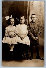 c1910's Three Children Studio RPPC Photo Unposted Antique Postcard picture