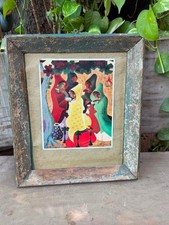 Vintage Indian Tribal Folk Art Framed Print Ethnic Wall Decor Collectible 14x12 picture