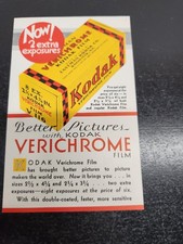 Vintage Kodak Verichrome Film Advertisement Card Rochester NY Photography picture
