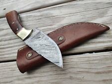 HAND FORGED DAMASCUS STEEL HUNTING KNIFE WOOD BRACE HANDLE SMALL MOSAIC DESIGN, picture