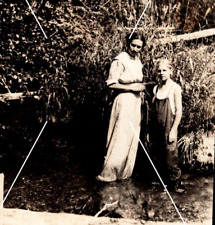 C 1904-1918 RPPC Postcard Woman Child Pond Creek Stream AZO BW picture