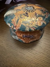 Vintage Hand Painted Porcelain Covered Box Teal Butterfly Floral Moriage Gold picture