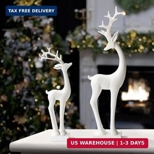 Resin Christmas Reindeer Figurines: 2pcs White Christmas Deer Statues, Elegant A picture