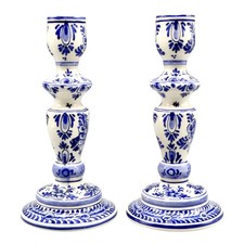 Vintage Blue & White Dutch Delft Faience Candle Holders Maker's Mark, Pair picture