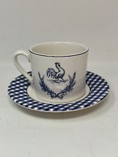 Stoney Hill Up Country Rooster Gingham Cup and Saucer Set Blue picture