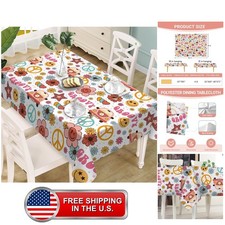 Retro Groovy Hippie Rectangle Tablecloth 60'' x 84'', Vintage Hippy picture