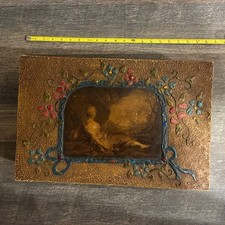 Antique Flemish Art Wood Box with Raised Flower Design picture