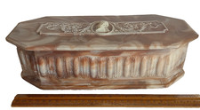 Vintage Handcrafted Pink Incolay Stone Hinged Lid Cameo Top Trinket Jewelry Box picture