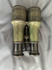 Vintage Antique Brass Field Glasses Binoculars with Green Barrel Wrap picture