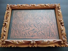 Vintage Framed Brass Rubbing The Adoration Of Shepherds Cobham Surrey 1500 Decor picture