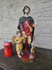 Antique 19thc chalkware flemish saint roch statue dog angel rare picture