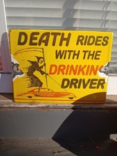 VINTAGE ALCOHOL PORCELAIN SIGN OLD DEATH RIDES WITH THE DRINKING DRIVER WCTU 10