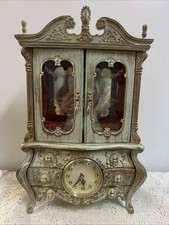 Vtg French Provincial Musical Ballerina Jewelry Box Clock 14x9 Red Velvet MCM picture