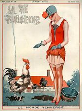 1925 La Vie Parisienne Feeding the Rooster France Travel Advertisement Poster picture