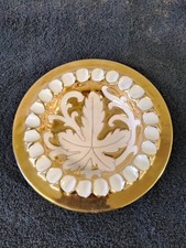 Vintage Italian Porcelain Ashtray 6” Gold White Leaf Design Hand Marked Italy picture