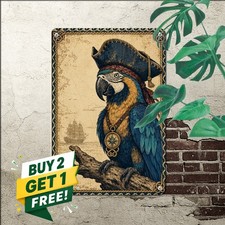 Vintage Novelty Parrot Pirate Sign Funny Tropical Beach Bar Pub Metal Wall Decor picture