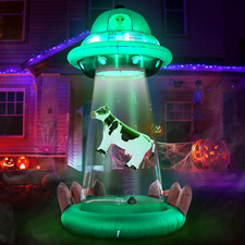 10FT Halloween Inflatables UFO with Floating Cow Outdoor Decorations Blow Up UFO picture