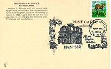 LIZZIE BORDEN  HISTORICAL POSTCARD-Fall River, MA-Aug.4th, 1992 Special Cancel picture