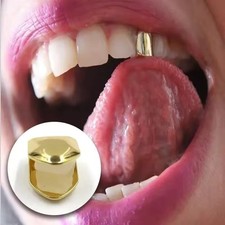 4pcs Gold Plated Grills Teeth HipHop Top&Bottom Tooth Cap Set CZ Teeth Capped picture