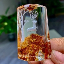 39G  Natural Green Ghost Crystal Quartz Crystal Hand carved deer Specimen picture