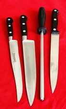 SABATIER - FRENCH VINTAGE (3) CHEF KNIVES WITH A HENCKELS STEEL - TOP QUALITY picture