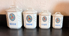 VINTAGE SET 4 CERAMIC FRENCH ART DECO STYLE CANISTERS CAFE SUCRE FARINE PATES picture