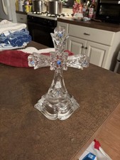 Lenox Fine Crystal Standing Cross 8 inch Blue Rhinestone Inspirational Germany picture